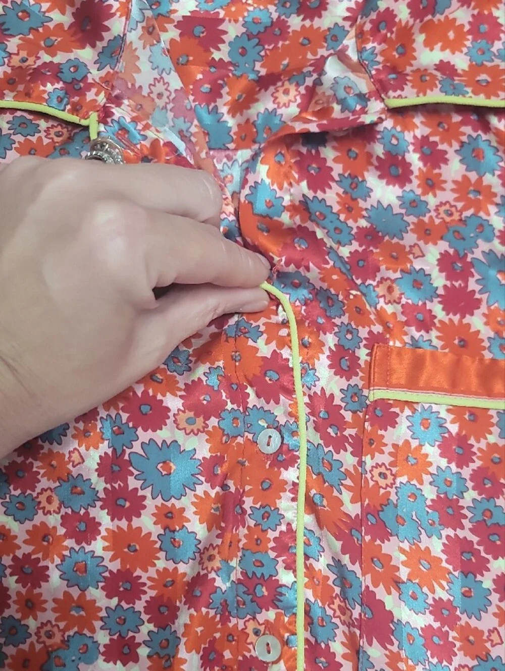 Free People Red Floral Short Pajama Set with Aqua Trim